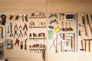 Various DIY tools arranged on the wall
