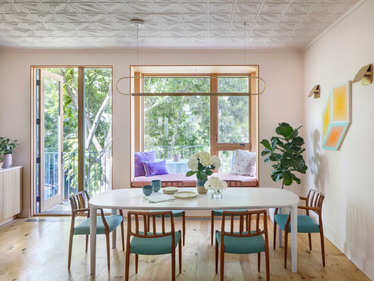 a light pink dining room