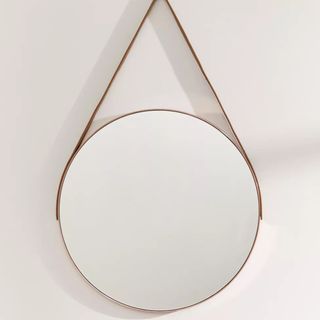 Circular mirror with leather strap