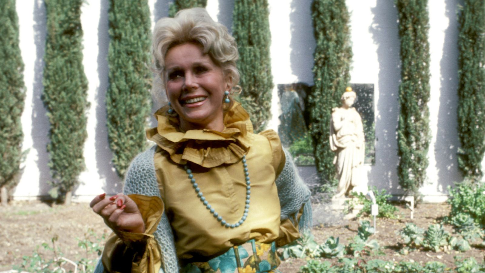 eva gabor in her california garden