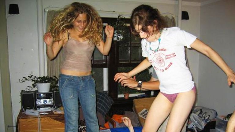 friends jumping on trampoline