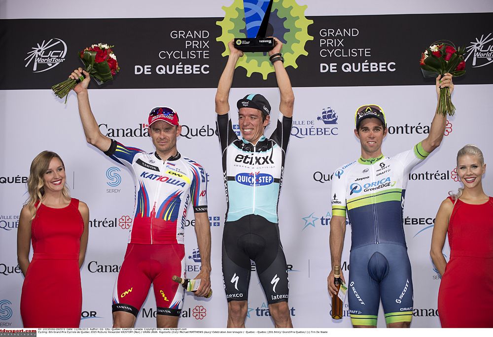 Rigoberto Uran (Etixx-QuickStep) tops the podium at the Grand Prix Cycliste de Quebec