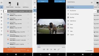 The Ring app on Windows 10 Mobile.