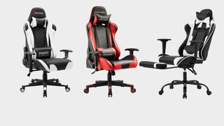 Image of three of the best cheap gaming chairs on a grey background.