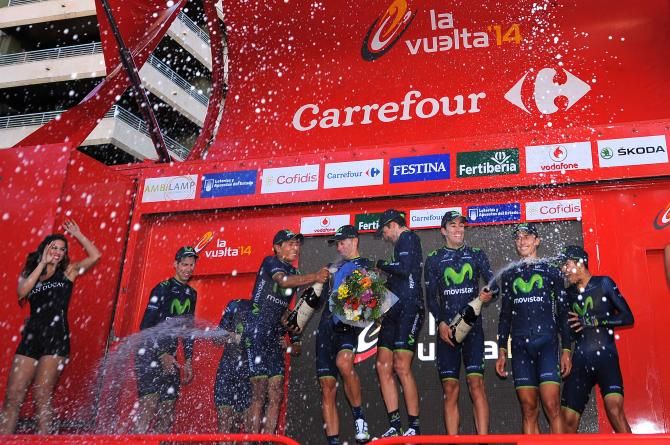 Movistar celebrates the win in the Vuelta a Espa&ntilde;a team time trial