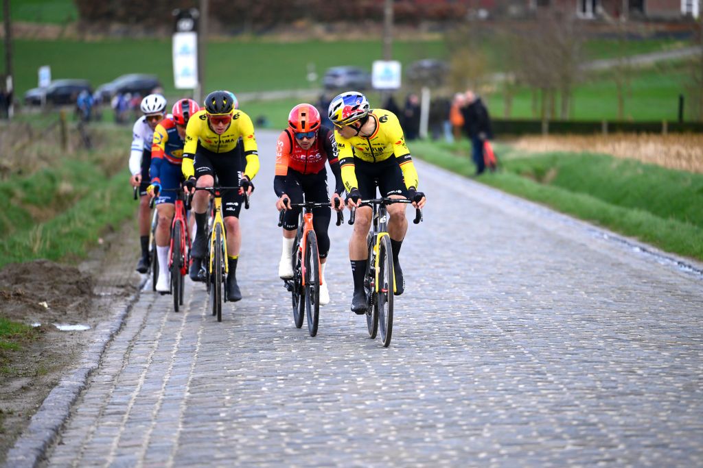 Ninove, Belgium - February 24 : during the Men Elite UCI World Tour 79th Flanders Classics Omloop Het Nieuwsblad cycling race with start in Ghent and finish in Ninove on February 24, 2024 in Ninove, Belgium, 24/02/2024 ( Motordriver Kenny Verfaillie - Photo by Vincent Kalut / Photo News