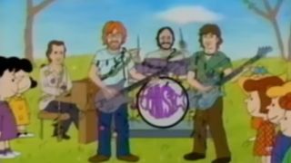 Phish in cartoon form playing their instruments for the Peanuts characters