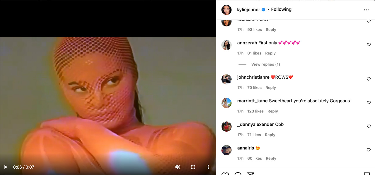 Screenshot of Hulu's response on Kylie Jenner's Instagram