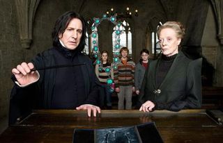 Maggie Smith and Alan Rickman looking stern reaction in Harry Potter