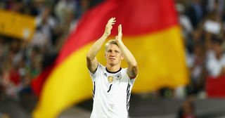 Bastian Schweinsteiger of Germany acknowledges the crowd after his last international match during the International Friendly match between Germany and Finland at Borussia-Park on August 31, 2016 in Moenchengladbach, Germany. 