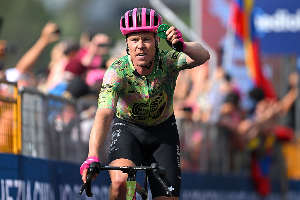ANDALO, ITALY - MAY 27: Michael Valgren of Denmark and Team EF Education - EasyPost celebrates at finish line as stage winner during the 109th Giro d'Italia 2026, Stage 17 a 202km stage from Cassano d'Adda to Andalo 1012m / #UCIWT / on May 27, 2026 in Andalo Valtellino, Italy. (Photo by Tim de Waele/Getty Images)