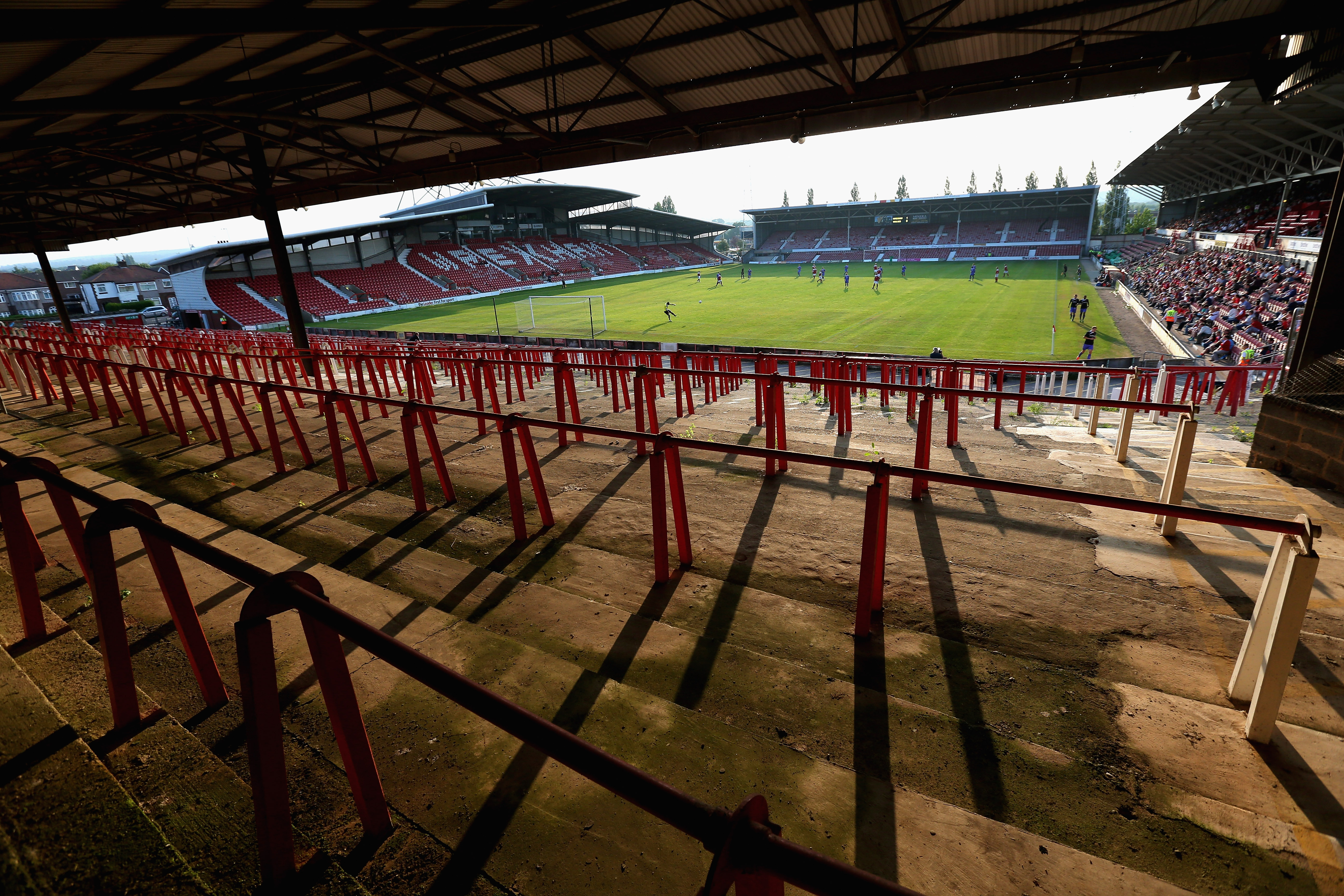 General view of Wrexham's Racecourse Ground ahead of a friendly against Wolves in July 2013.