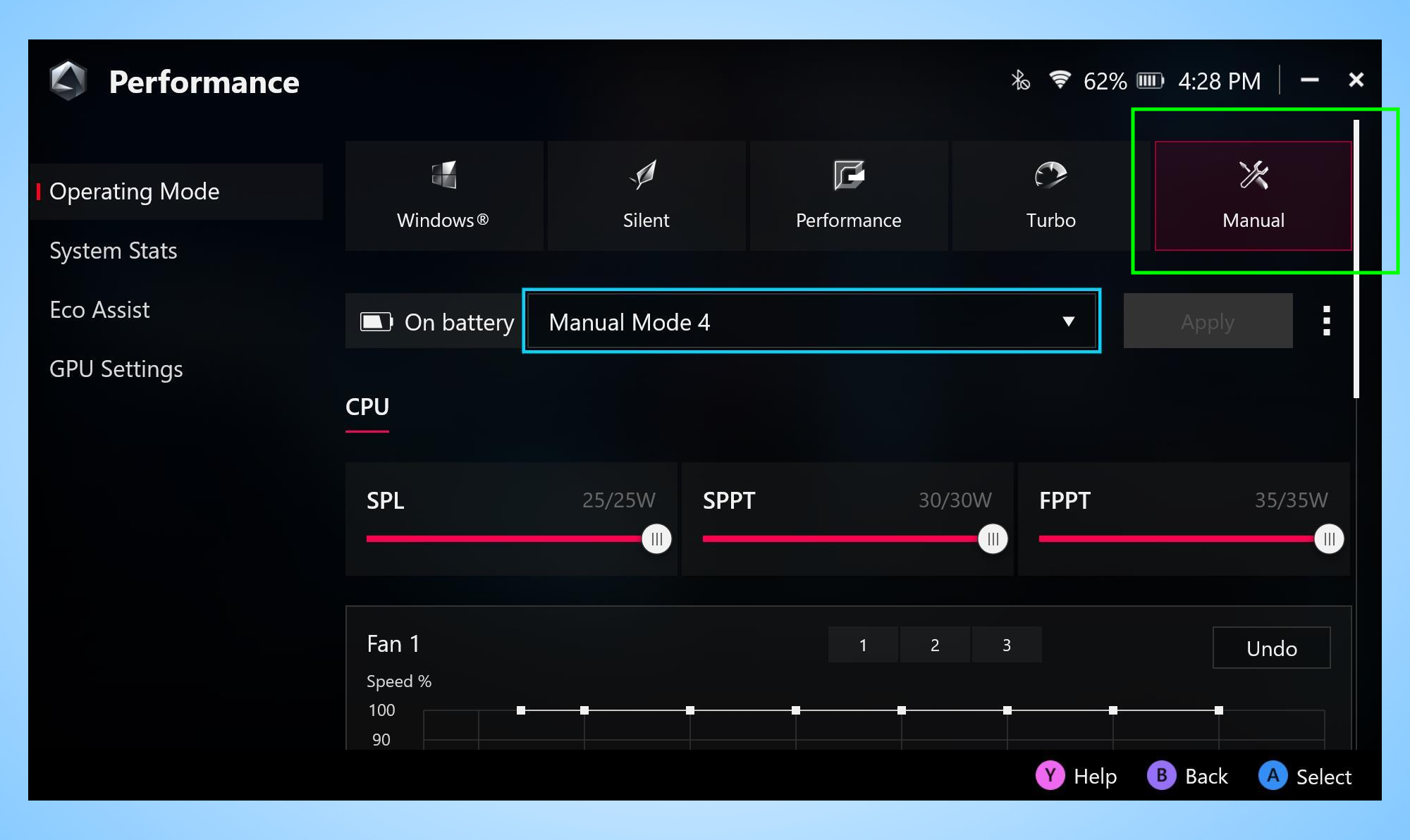 Écran de gestion de l'alimentation Asus ROG Ally