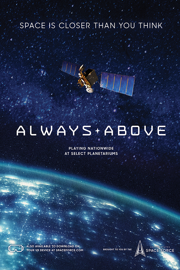 A movie poster that represents a satellite on an enlightened curvature of the Earth
