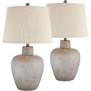 rustic greige cottage style lamp pair