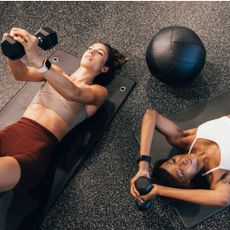 Two women doing a low impact strength training workout
