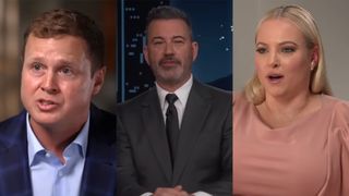 Screenshots of Spencer Pratt, Meghan McCain and Jimmy Kimmel doing interviews with basic backgrounds.