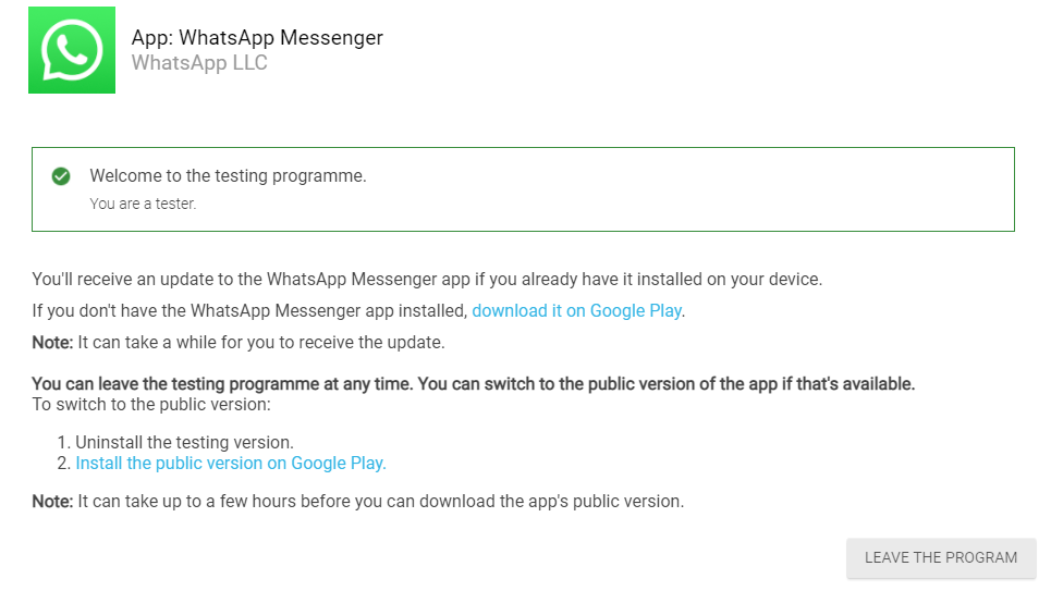 WhatsApp beta program