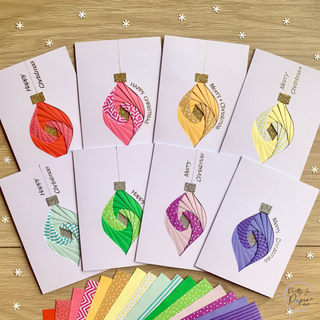 DIY Christmas cards featuring paper baubles