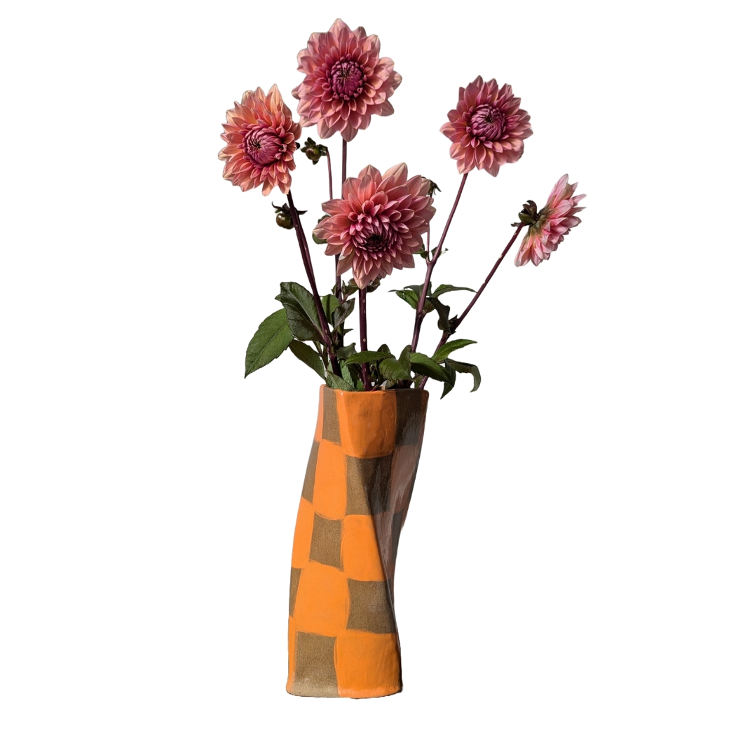 Orange Check Twist Vase