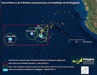 This map shows the Revillagigedo Archipelago marine reserve expansion design.