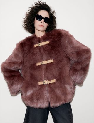 Buckle Detail Faux-Fur Jacket