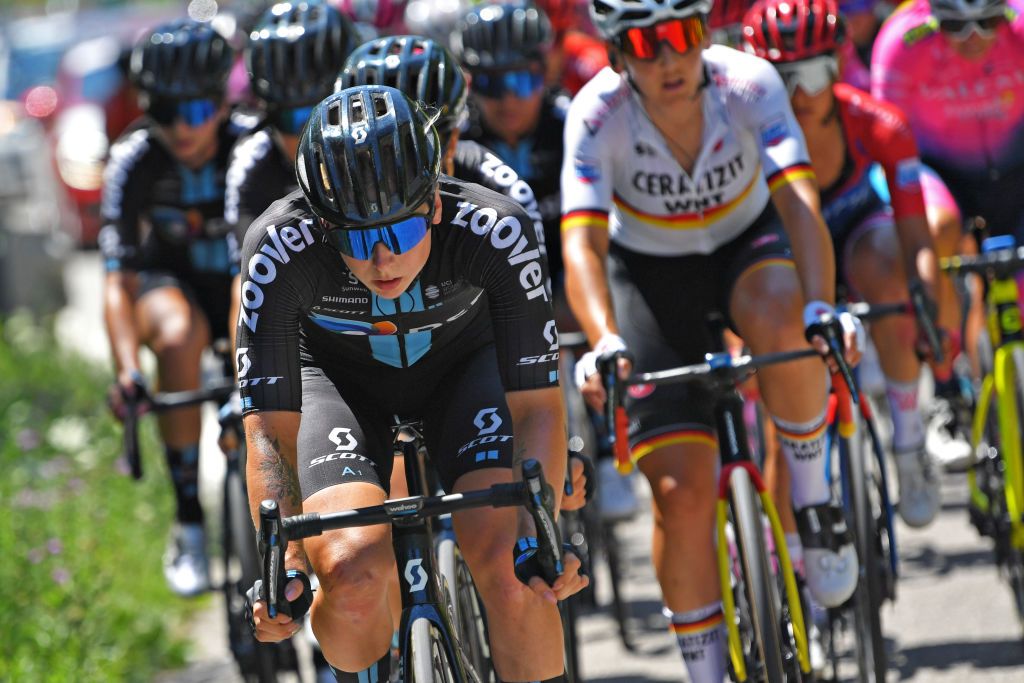 MONTE MATAJUR ITALY JULY 10 Lorena Wiebes of Netherlands and Team DSM during the 32nd Giro dItalia Internazionale Femminile 2021 Stage 9 a 1226km stage from FelettoUmberto to Monte Matajur 1267m GiroDonne UCIWWT on July 10 2021 in Monte Matajur Italy Photo by Luc ClaessenGetty Images