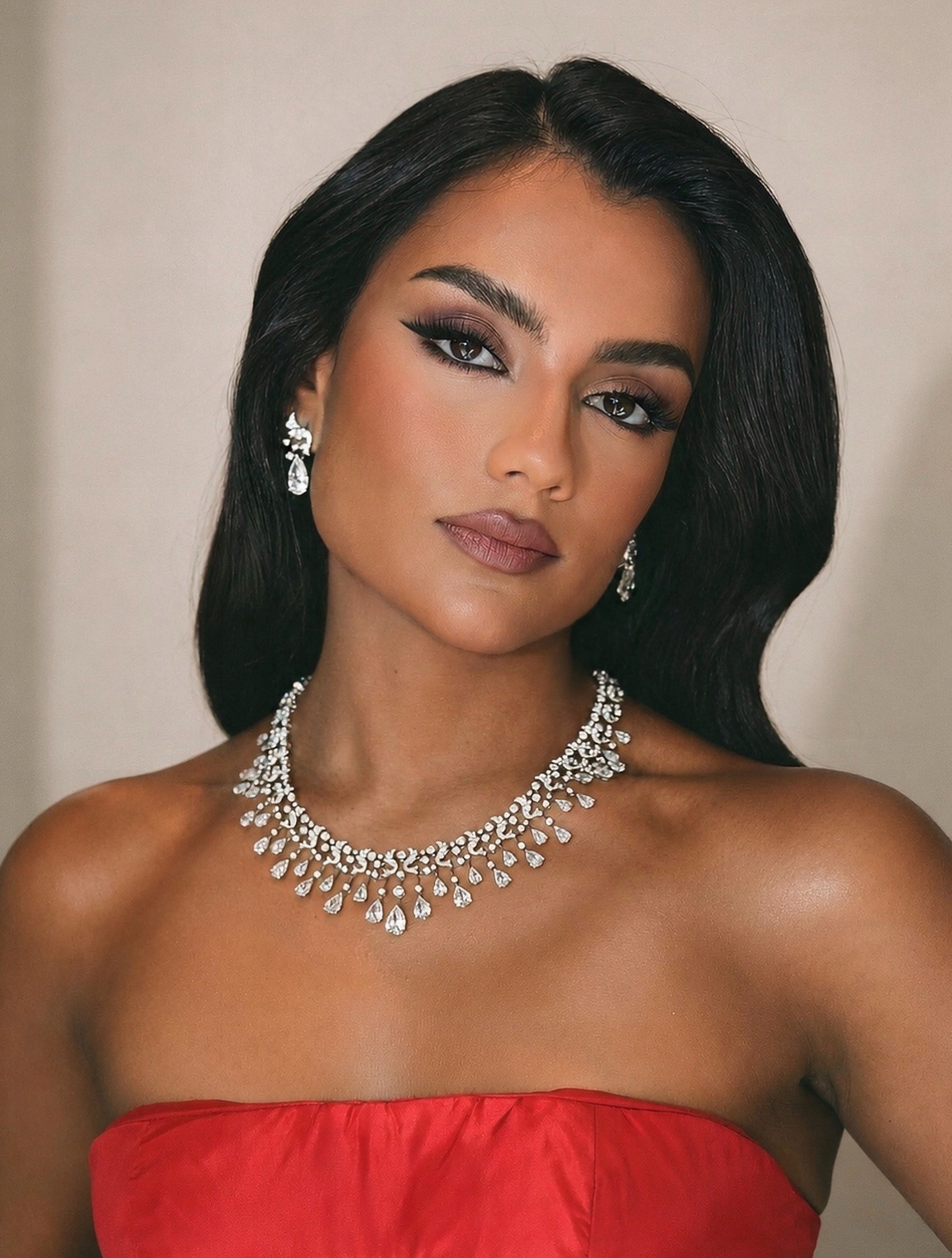 Simone Ashley with side-parted hair