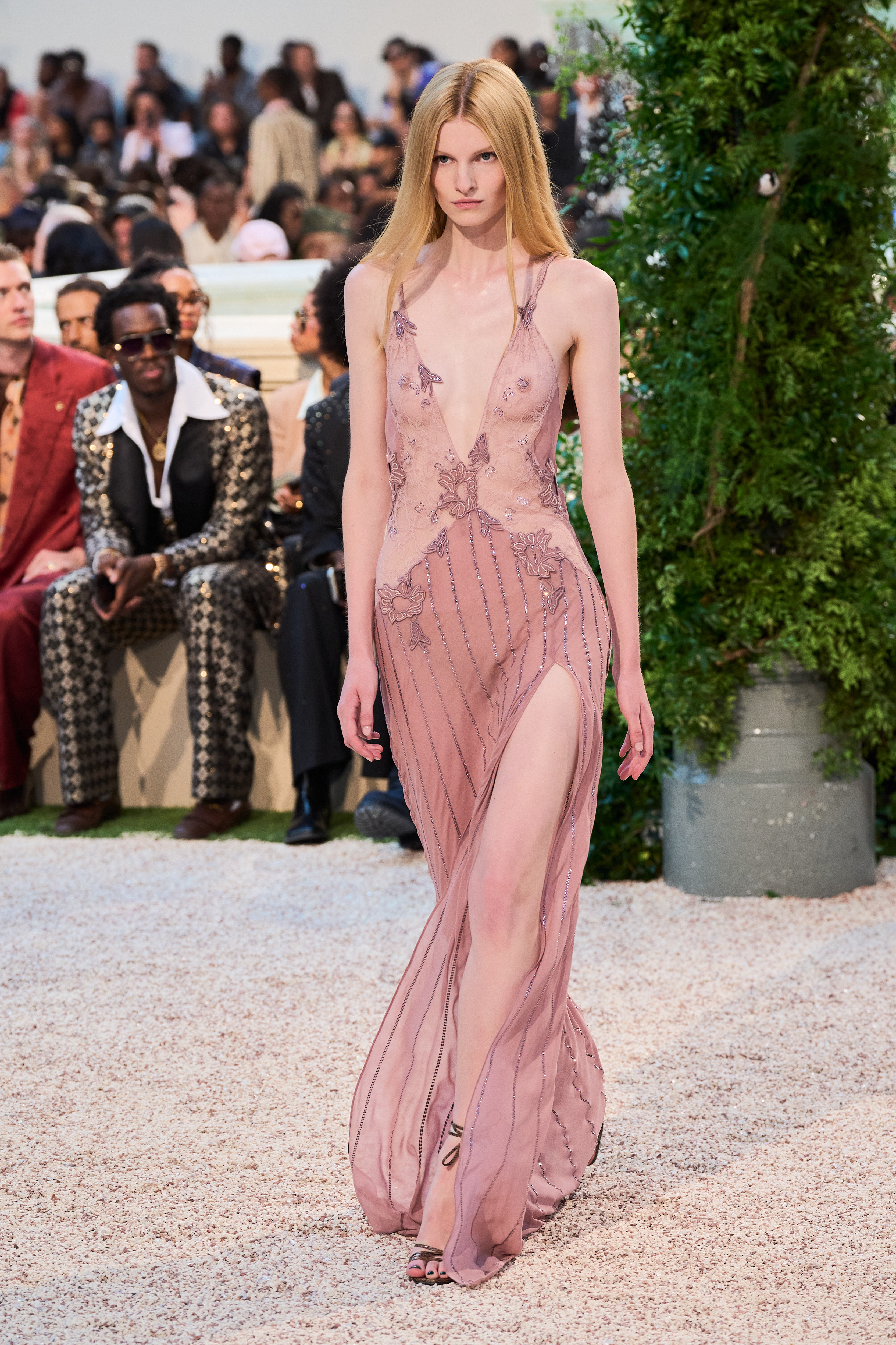 A model walks the runway during the Amiri Menswear Spring/Summer 2026 show as part of Paris Fashion Week on June 26, 2025 in Paris, France