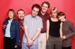 Hermione with the Cold Feet cast in the early days of the series.