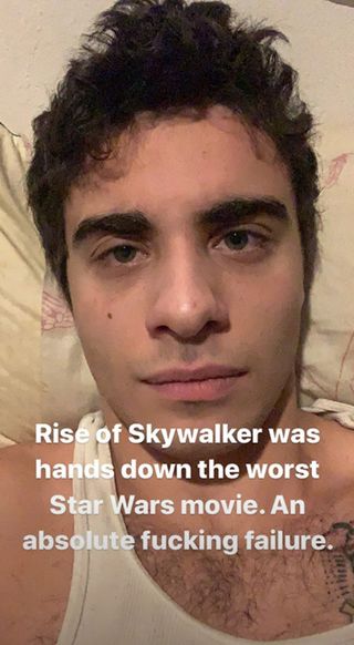 Jake Cannavale Instagram Stories blasting Star Wars The Rise of Skywalker