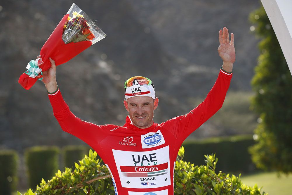 Alexander Kirstoff (UAE Team Emirates) in the leader's jersey in Oman