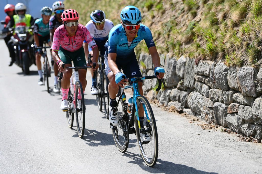 LIENZ AUSTRIA APRIL 21 Sebastian Henao Gomez of Colombia and Team Astana Qazaqstan competes in the breakaway during the 45th Tour of the Alps 2022 Stage 4 a 1424km stage from Villabassa to Kals am Grossglockner 1336m TouroftheAlps on April 21 2022 in Lienz Austria Photo by Tim de WaeleGetty Images