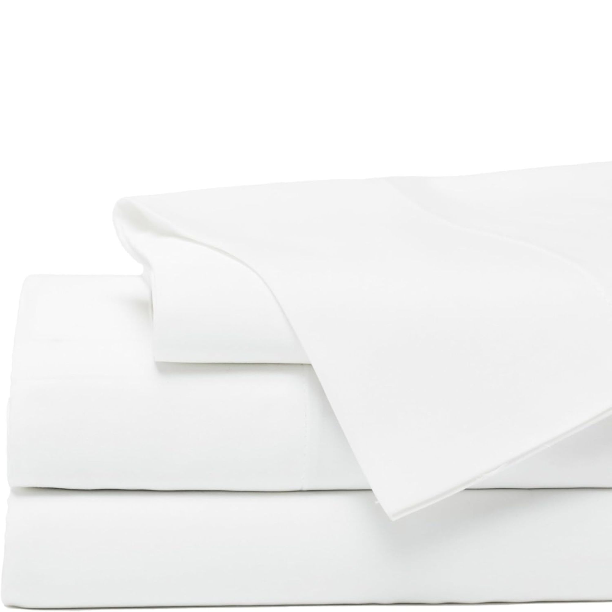 A pile of Cozy Earth white bed sheets