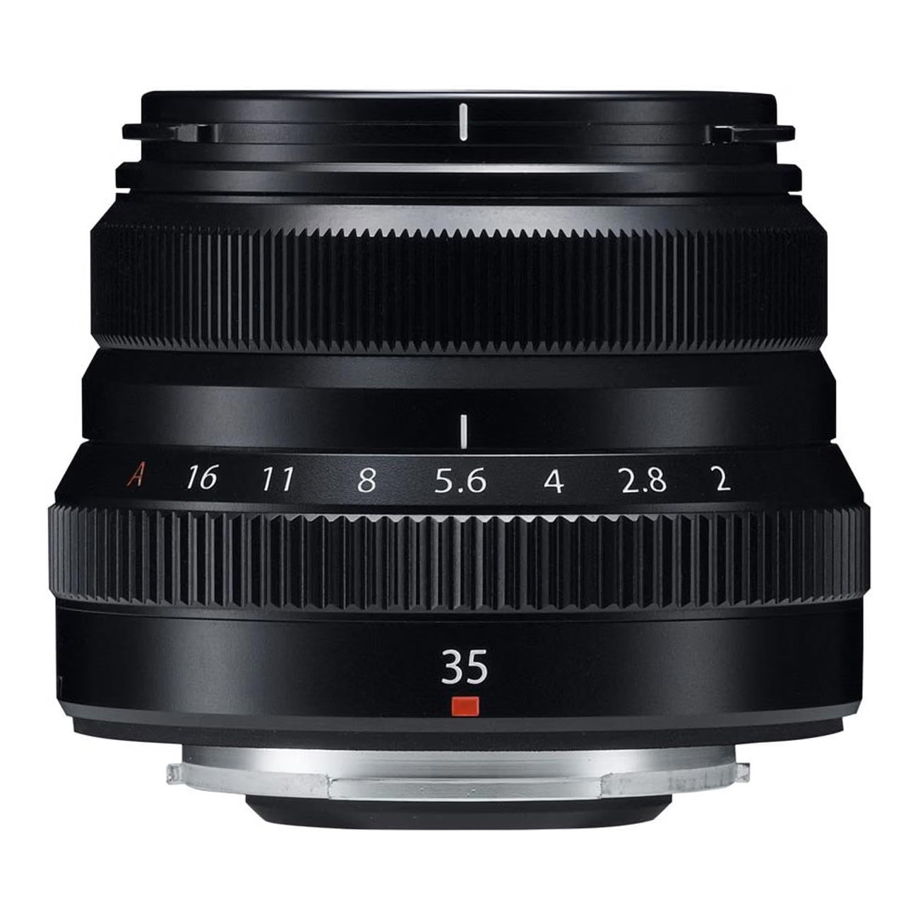 Fujfilm XF 35mm F2 R WR lens on a white background