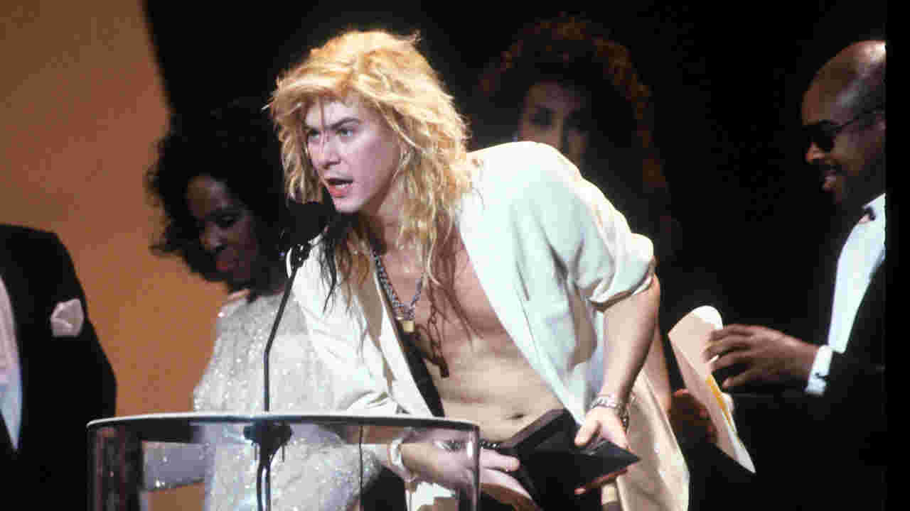 Guns N&amp;rsquo; Roses&amp;rsquo; Duff McKagan accepting an award in 1989