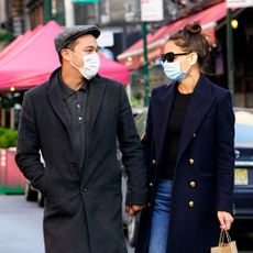 new york, new york september 22 katie holmes r and emilio vitolo jr are seen on september 22, 2020 in new york city photo by gothamgc images