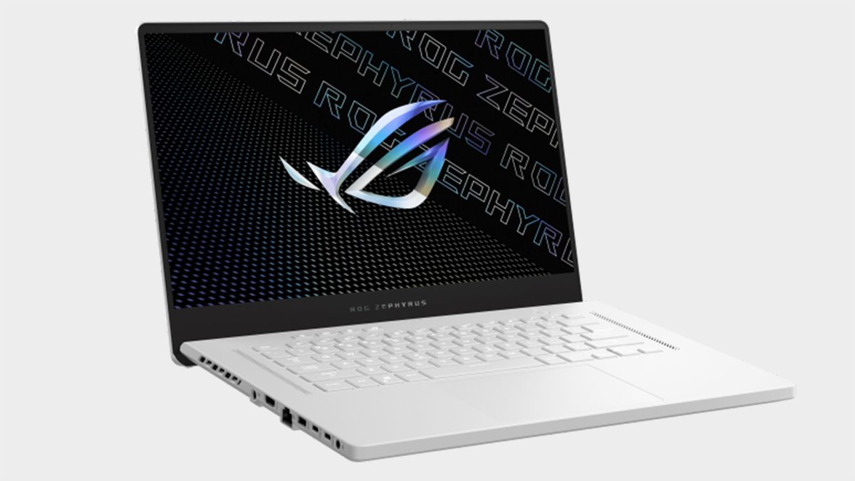 Asus ROG G15 gaming laptop from various angles on a grey background