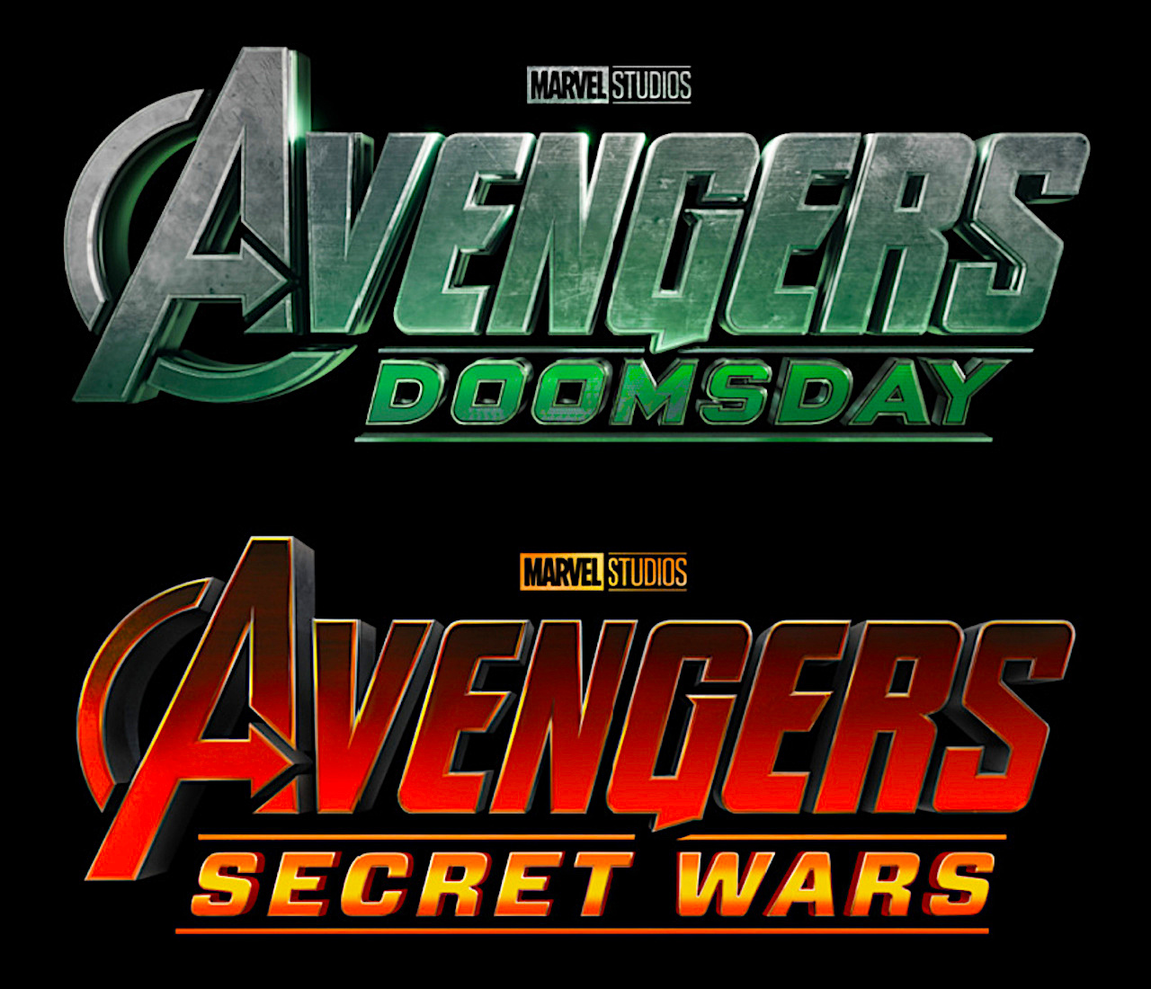 official logs for two superhero movies in green and red