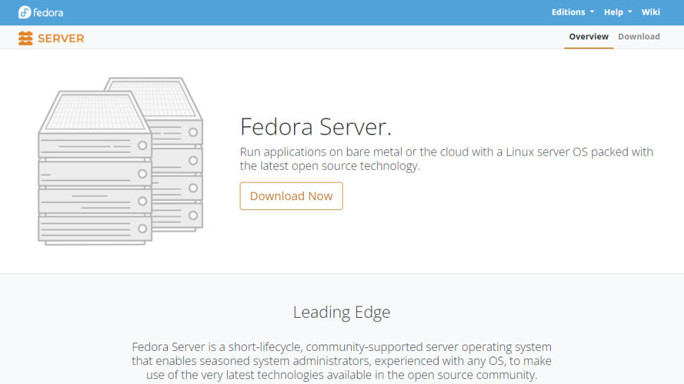 Tangkapan layar situs web untuk Server Fedora