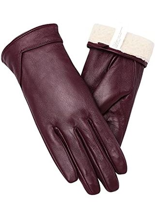 Vislivin Womens Leather Gloves Touch Screen Winter Glove Warm Driving Gloves Wine Red Xl