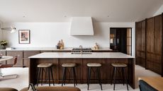 A wood and white kitchen 