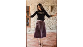 Sugarhill Brighton Mink Velvet Pleated Skirt