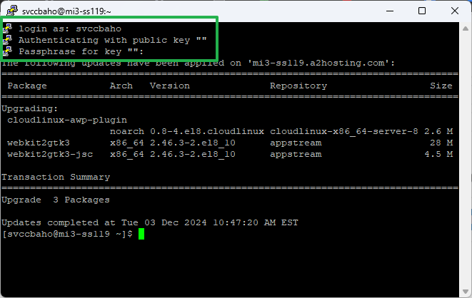 enter username and passphrase