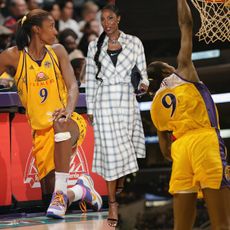 A collage showing photos of Lisa Leslie on the court and at 2025 WNBA All-Star.