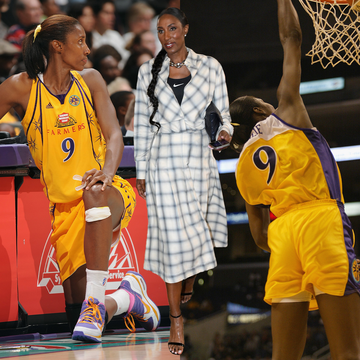 A collage showing photos of Lisa Leslie on the court and at 2025 WNBA All-Star. 