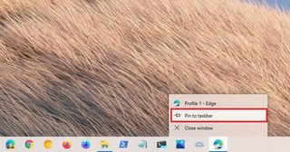 Pin Edge account to Windows 10 taskbar