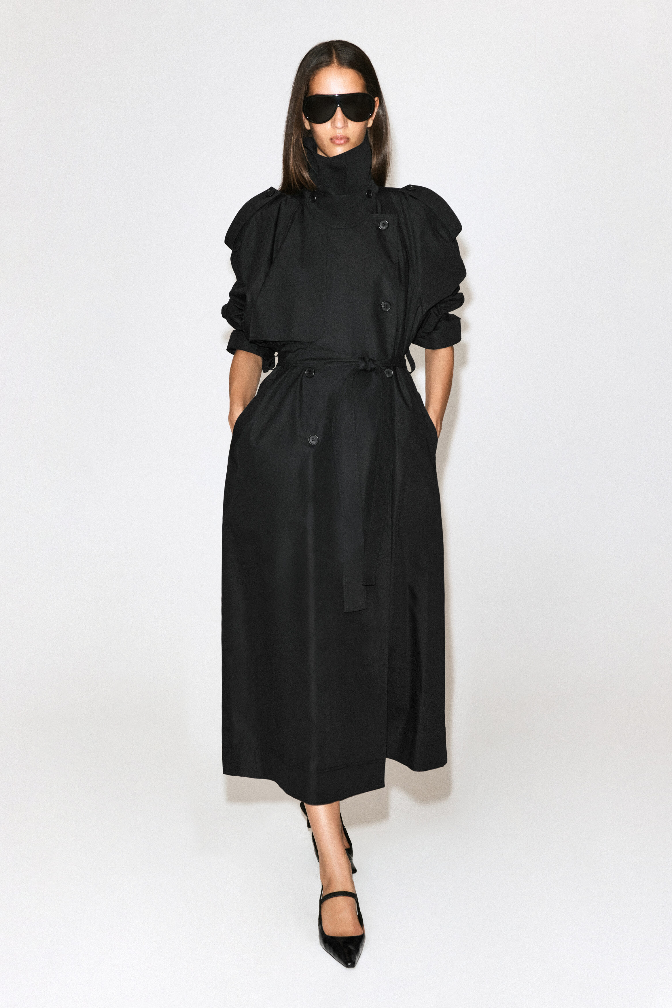 Mock-Neck Cotton Trench Coat