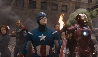 The Avengers assembling during the Battle of New York