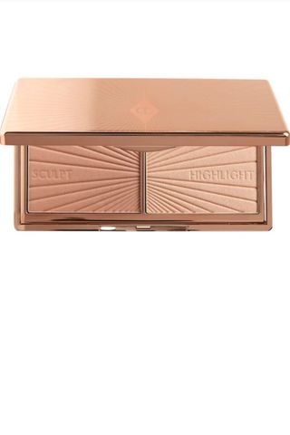 makeup palette with highlighters and bronzers